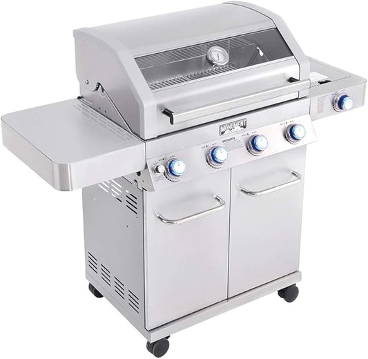 Monument Grills 4+1 Burner Convertible Natural Gas Grill Stainless Steel Propane Grill with a Side Burner, a Built-In Thermometer, Large Cabinet Style Grill