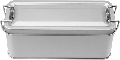 2 Pack Silver Tin Box Containers Metal Storage Box with Lids Rectangular Containers with Buckle Latch for Home Storage Outdoor Usage(5.91"×2.36"×2.56")