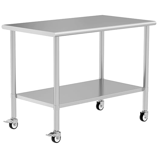 Stainless Steel Table with Wheels for Food Prep & Work 30" x 60" Utility Table with Adjustable Undershelf, Commercial Workstation in Kitchen, Garage, Home and Hotel