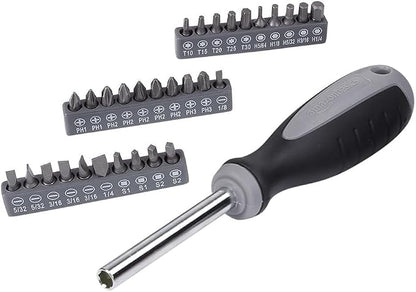 Amazon Basics 65 Piece Home Repair Tool Kit Set With Carrying Bag, Hand Tools, Socket Set, SAE and Metric, Silver, Black