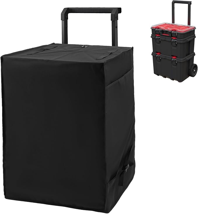 Rolling Tool Box Cover for Stackable Tool Box System with Wheels,Utility Storage 600D Waterproof Dustprood foldable Tool Chest Organizer Covers Accessories for Outdoor/Indoor Black,Cover Only