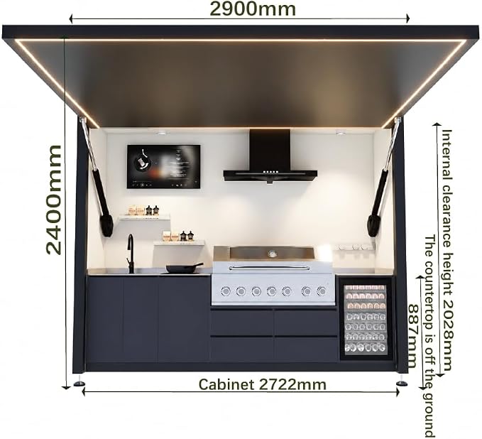 Sunnyjoy Modular Outdoor Kitchen Flip, Premium Aluminum Cabinet System-3 | MAX flip cover vesion with grill, sink & storage, durable weather-resistant design, includes flip-top set for protection