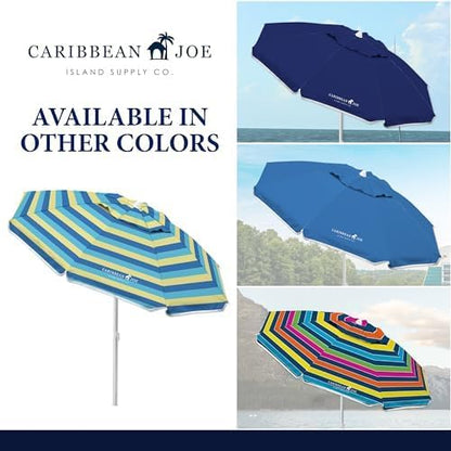 Caribbean Joe Beach Umbrella, Portable and Adjustable Tilt Sun Umbrella with UV Protection, Vented Canopy, Full 6.5 ft Arc