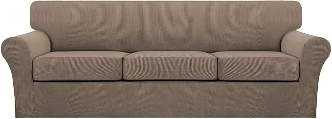 Turquoize 4 Piece Sofa Covers for 3 Cushion Couch Sofa Slipcover Soft Couch Cover for Dogs-Washable Sofa Furniture Covers with 3 Individual Large Cushion Covers (XL Sofa, Macchiato)
