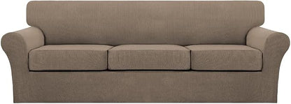 Turquoize 4 Piece Sofa Covers for 3 Cushion Couch Sofa Slipcover Soft Couch Cover for Dogs-Washable Sofa Furniture Covers with 3 Individual Large Cushion Covers (XL Sofa, Macchiato)