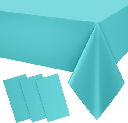 Smiry Disposable Table Cloth 3 Pack, 54 x 108 Inch Waterproof Plastic Tablecloth, Decorative Rectangle Table Covers for Party, Birthday, Picnic, Teal