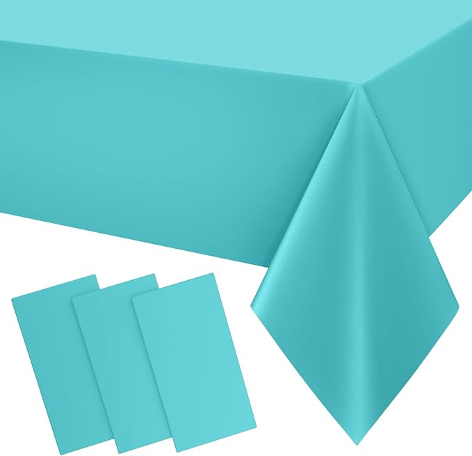 Smiry Disposable Table Cloth 3 Pack, 54 x 132 Inch Waterproof Plastic Tablecloth, Decorative RectangleTable Covers for Party, Birthday, Picnic, Teal
