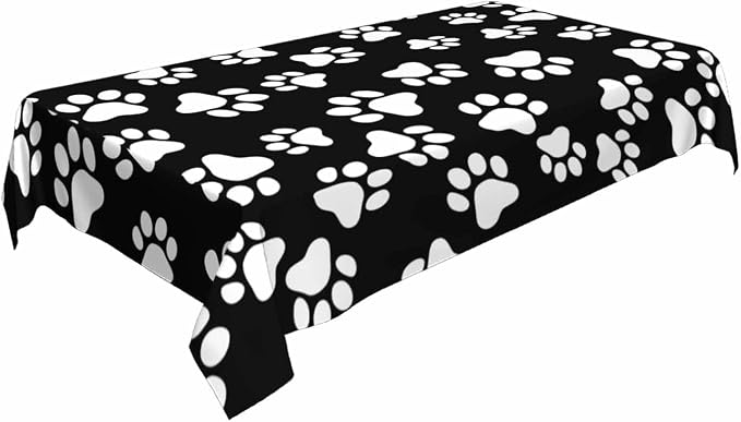 TKS MITLAN Dog Paw Tablecloth 60x84 Inch Rectangular Black White Cat Footprint Dog Paw Prints Oblong Table Cloth Kitchen Table Decorations for Home Dinner Party