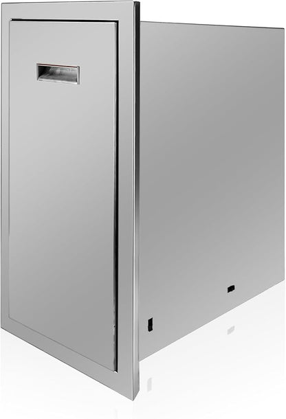 Outdoor Kitchen Single Trash Drawer 13.4'' W x 25.7'' H x 19.6'' D Pull Out Stainless Steel Bin Drawer Built-in Trash Drawers with Handle Suitable for Outdoor Kitchen Island Patio Grill Station