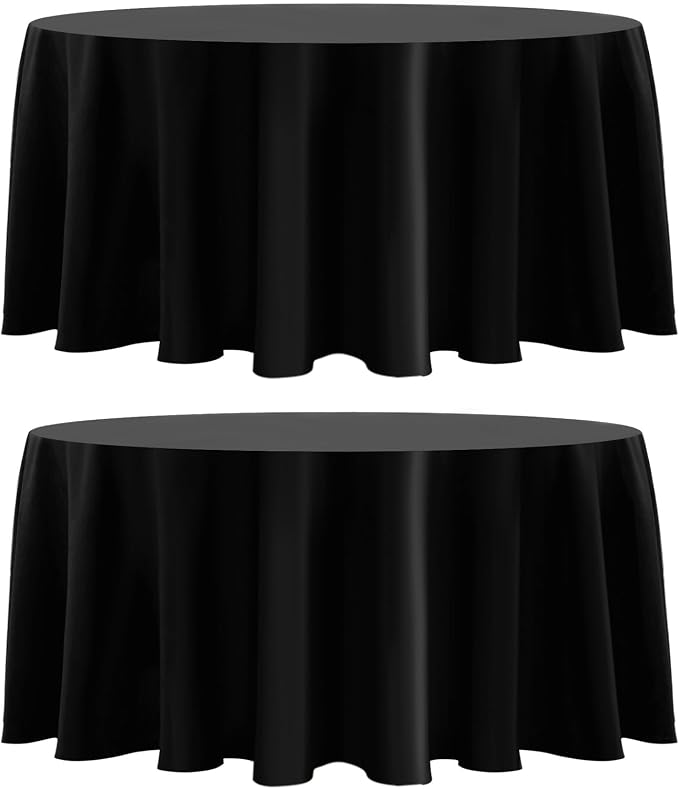 2 Pack Black Round Tablecloths 108 Inch for Dining Tables | Washable Decorative Linen Polyester Table Cover for Banquets Buffets Parties and Weddings
