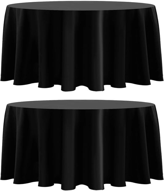 2 Pack Black Round Tablecloths 108 Inch for Dining Tables | Washable Decorative Linen Polyester Table Cover for Banquets Buffets Parties and Weddings