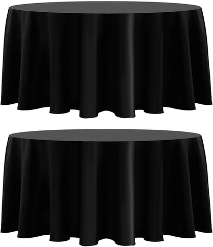 2 Pack Black Round Tablecloths 132 Inch for Dining Tables | Washable Decorative Linen Polyester Table Cover for Banquets Buffets Parties and Weddings