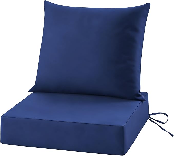 Patio Cushions for Outdoor Furniture, 24x24 Outdoor Couch Cushions, Waterproof & Fade-Resistant Patio Chair Cushions with Removable Cover, Replacement Outdoor Deep Seat Cushion, Navy Blue (Set of 1)