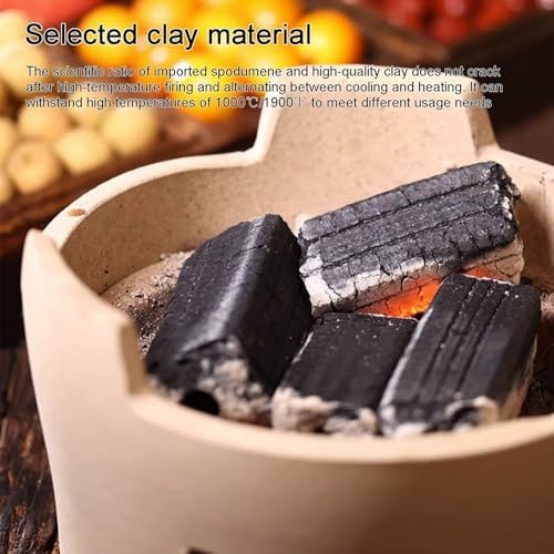 Small Japanese Style Clay Charcoal Stove, Barbecue Grill, Clay Barbecue and Tea Stove, Clay Grilling Stove with Metal Baking Sheet, for Home, Picnic, Camping(21cm 8.3in)