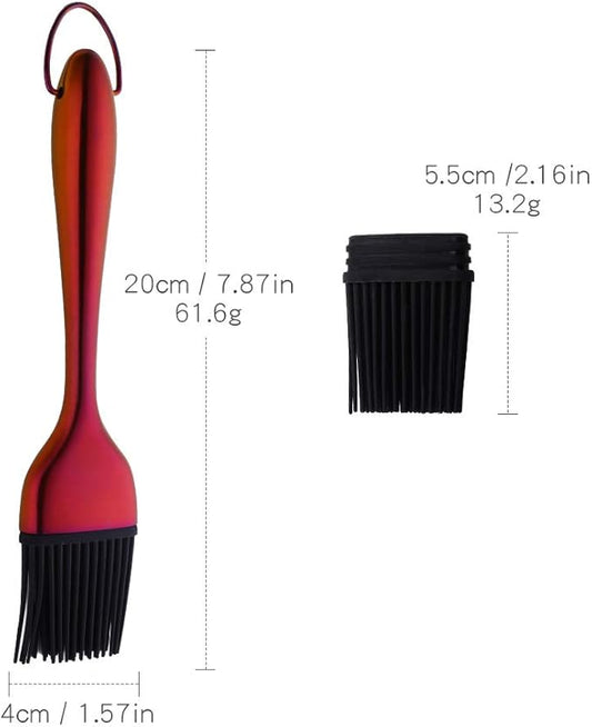 2 Pack Grill Basting Brush with 2 Pack Back Up Silicone Brush Heads, No Shed Bristles Stainless Steel Handles Heatproof Rust Resistant, Pastry Brushes for Kitchen Cooking BBQ (Orange Red)
