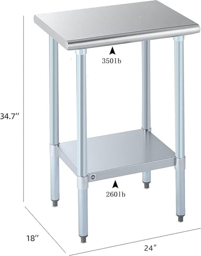 ROCKPOINT Stainless Steel Table for Prep & Work 18x24 Inches, NSF Metal Commercial Kitchen Heavy Duty Table with Adjustable Under Shelf and Table Foot for Restaurant, Home and Hotel