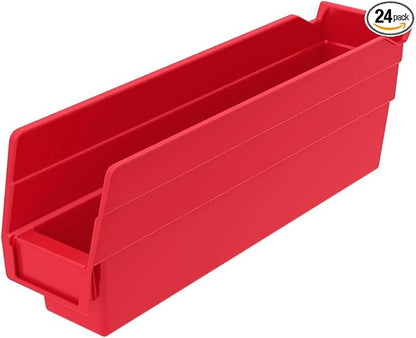 Akro-Mils 30110 Heavy Duty Plastic Shelf Bins, 12" x 3" x 4", Red, 24-Pack | Heavy Duty Nesting Storage Bins for Garage, Closet, Refrigerator, Kitchen, Cabinet, Drawer Organization, Pantry Organization