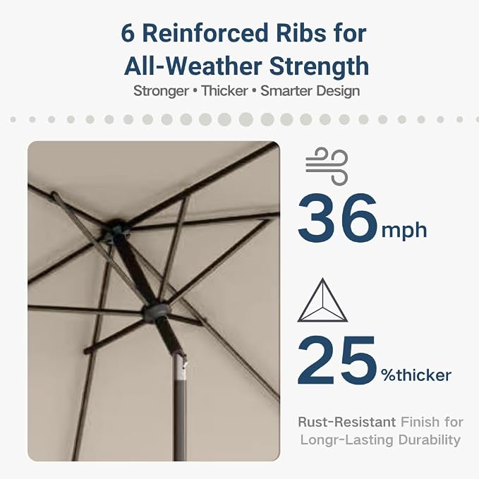 6.5' x 10' Rectangular Patio Umbrella Large Outdoor Market Umbrella w/UV Protection, Push Button Tilt and Crank Lift, Rectangle Table Umbrella for Garden, Deck, Pool, Patio, Beige