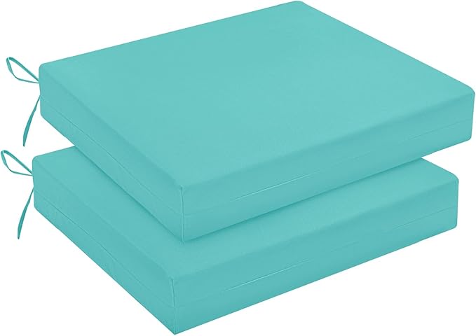 downluxe Outdoor Chair Cushions Set of 2 for Patio Furniture, Water-Resistant Square Corner Patio Chair Cushions with Ties, High Density Foam Outdoor Seat Cushion, 18.5" X 16" X 3", Teal