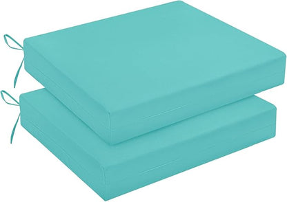 downluxe Outdoor Chair Cushions Set of 2 for Patio Furniture, Water-Resistant Square Corner Patio Chair Cushions with Ties, High Density Foam Outdoor Seat Cushion, 18.5" X 16" X 3", Teal