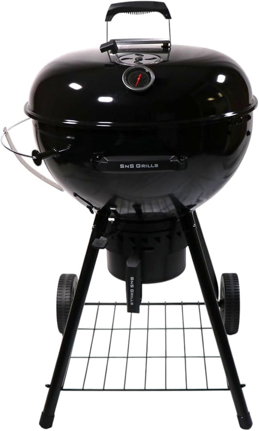 "Slow 'N Sear SnS Grills Black Edition 22"" Charcoal Kettle Grill, Porcelain Enamel, with Deluxe Insert and EasySpin Grate"