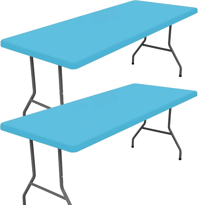 Moosfor 2 Pack Rectangle Spandex Fitted Table Cloth, 5FT Elastic Tablecloth | Washable Picnic Table Cover, Stretch Waterproof Table cloths for Party, Patio, Dining, Kitchen, 30" x 60", Blue Mist