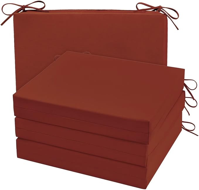 Cozyide Outdoor Chair Cushions, Waterproof Patio Seat Cushions with Adjustable Straps, Square Corner Patio Chair Cushions for Garden, Brick Red, 18.5x16x3 Inch (Pack of 4)