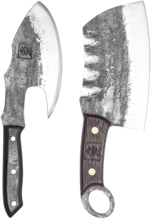 COOLINA Vikings Duo Butcher & Cleaver Knife Set - Hand-Forged High-Carbon Steel, Razor Sharp, Full Tang, Wood Handle, Perfect for BBQ, Meat & Veggies, Built for Grill Masters