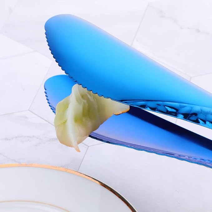 Stainless Steel Kitchen Food Clamp Serving Tongs for Cooking,Toast Bread,Salad,Barbecue,Grilling,Baking,Frying (Blue)