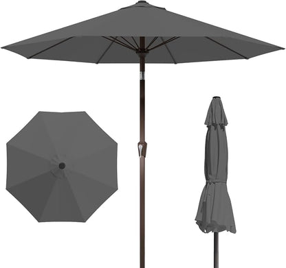 9FT Patio Umbrella with Fiberglass Ribs, Outdoor Market Table Umbrella with Crank and Tilt, UV Resistant Waterproof Canopy for Patio, Garden, Deck, Pool, Gray