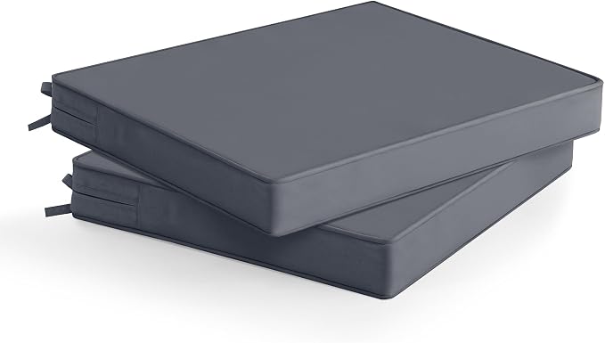 Outdoor Chair Cushions Set of 2: Waterproof & Color Fastness Seat Cushion for Patio Furniture - 22 x 22 x 3 Inch Chair Pads with Ties and Hidden Zipper - Patio Chair Cushion Replacement, Dark Grey