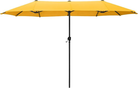 HERA'S PALACE 13 ft Large Double-Sided Twin Patio Umbrella, Outdoor Market Umbrella with Crank Handle, Powerful UV Protective, Gold Yellow