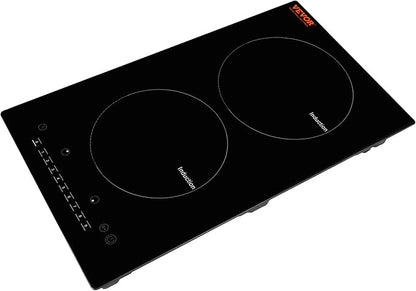 VEVOR Electric Cooktop, 2 Burners, 12'' Induction Stove Top, Built-in Magnetic Cooktop 1800W, 9 Heating Level Multifunctional Burner, LED Touch Screen w/Child Lock & Over-Temperature Protection