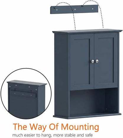 Medicine Cabinet, Over The Toilet Storage Cabinet, 24x30 Inch Wall Mount Bathroom Storage Cabinet with 2 Doors & Adjustable Shelf, Wooden Bathroom Wall Cabinet, Blue