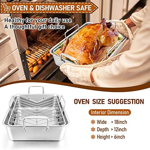 Joyfair Portable Charcoal Grill with Thermometer & Roasting Pan with Rack for Turkey Chicken, Small Tabletop Barbecue Grill for Outdoor Camping, Stainless Steel Roaster Pan and V-rack for Toaster Oven