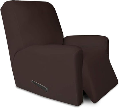 PureFit Stretc Recliner Chair Covers Fleece Soft Couch Covers for Sofa | Chocolate 4-Pieces Recliner Slipcover Pocket Couch Protector, Fleece Sofa Cover Washable with Non Slip Elastic Bottom