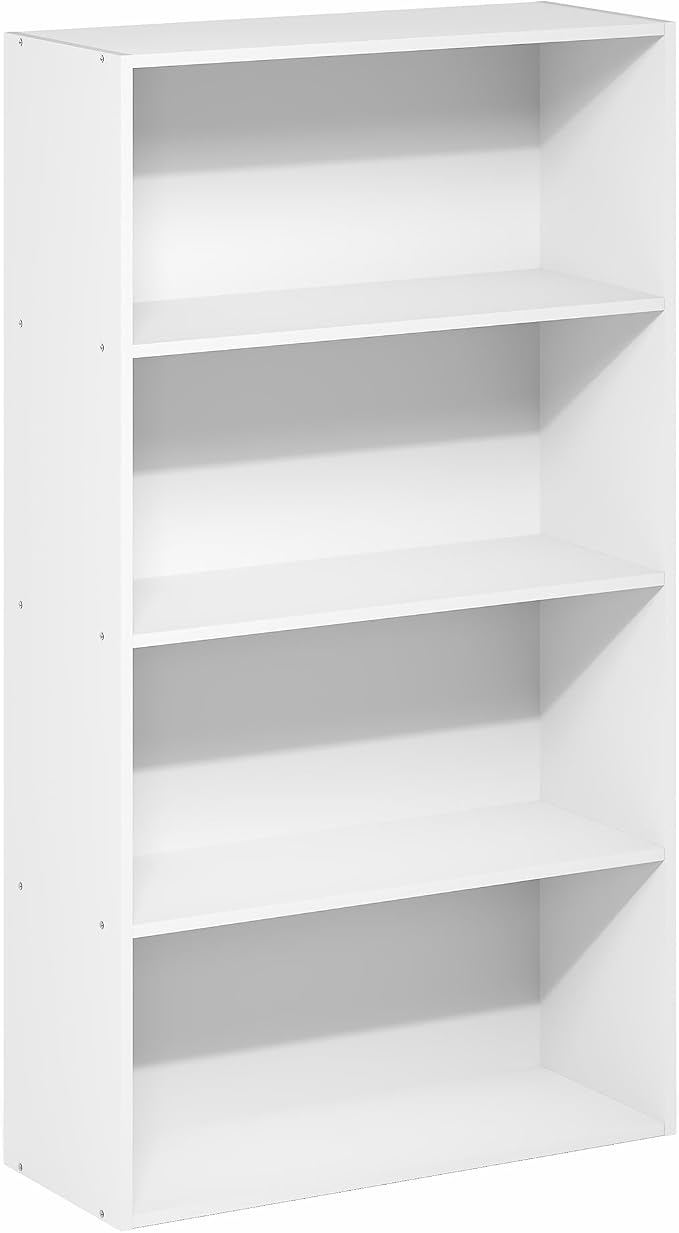 Furinno Jaya Book Shelf, 4-Tier Book Shelf, Bookcase with Open Shelving, Standing Bookshelf, 9.5 x 23.6 x 41.9, for Organization and Storage, for Home Office, Living Room, White