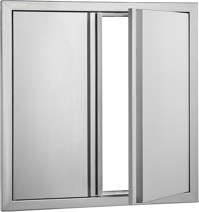 VEVOR BBQ Access Door, 24W x 24H Inch Double Outdoor Kitchen Door, Stainless Steel Flush Mount Door, Wall Vertical Door with Recessed Handles, for BBQ Island, Grilling Station, Outside Cabinet