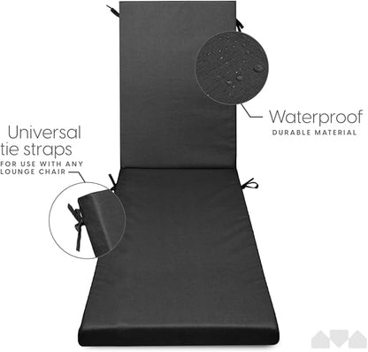 Milliard Memory Foam Outdoor Chaise Lounge Cushion – Lounge Cushion with Waterproof and Washable Cover, Patio Chair Cushion – Ultimate Comfort Lawn Chairs Cushion, 73x21x2.5 Inches – (Black)