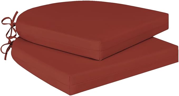 Cozyide Outdoor Chair Cushions, Waterproof Patio Seat Cushions with Adjustable Straps, Round Corner Patio Chair Cushions for Garden, Brick Red, 17x16x2 Inch (Pack of 2)