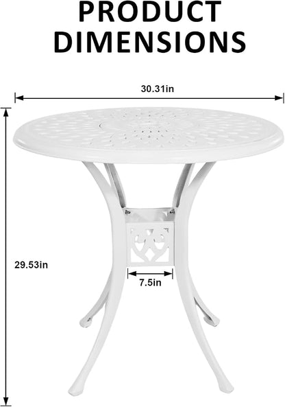 30.31" Outdoor Patio Dining Table, Cast Aluminum Bistro Table, Patio Furniture Set with 2.36" Umbrella Hole for Balcony Lawn Garden Backyard