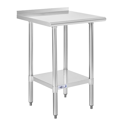 Profeeshaw Stainless Steel Prep Table 24''x24'' Workbench with Backsplash | NSF Commercial Metal Work Table, with Undershelf, Heavy Duty Table, for Kitchen, Restaurant, Home, Gargae and Hotel, 18-gauge