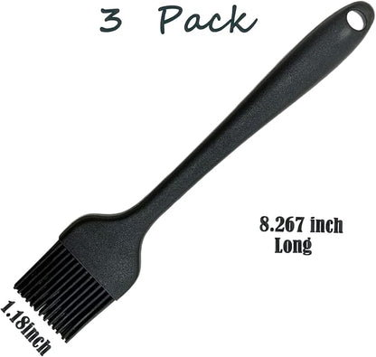 Pastry Brush For Baking,Silicone Basting Brush For Cooking,315°C Heat Resistant Food Brush for Oil & Sauce,Non-Shedding for Kitchen Butter Bread Meat Egg Wash Cake Baster(3pc Red Black Purple)