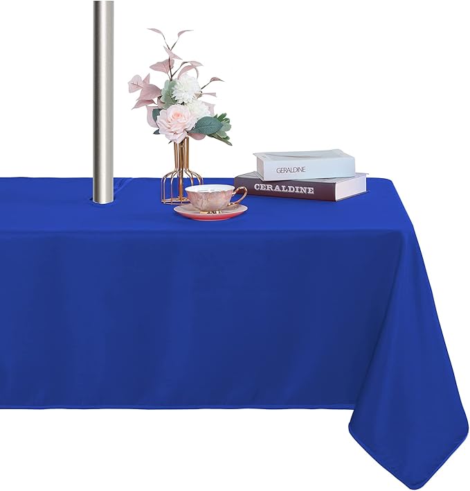 Fitable Outdoor Tablecloth for 6ft Rectangle Tables, Blue, 60 x 84 Inch | Washable Waterproof Wrinkle Free Table Cover, Zipper and Umbrella Hole, For Spring Summer Party Picnic Camping Patio Indoor