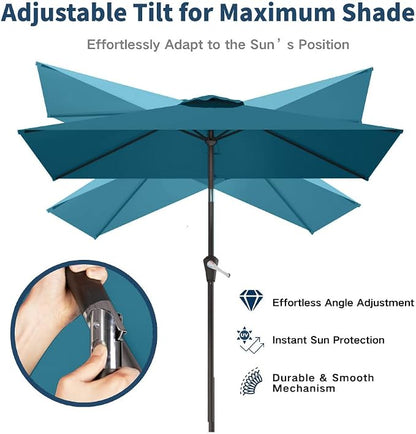 6.5' x 10' Rectangular Patio Umbrella Large Outdoor Market Umbrella w/UV Protection, Push Button Tilt and Crank Lift, Rectangle Table Umbrella for Garden, Deck, Pool, Patio, Lake Blue