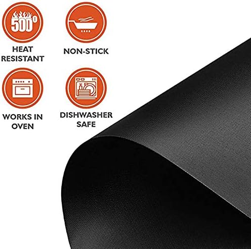 NexUp Goods BBQ Grill Mats Non Stick PTFE Sheets Reusable Heavy Duty Easy to Clean For Gas Charcoal Electric Grills and Ovens Cut to Size 2 Pack or 4 Pack (Grill Mat 2)