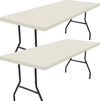 Smiry 2 Pack Rectangle Tablecloth, Elastic Fitted Flannel Backed Vinyl Tablecloths for 6ft Folding Tables, Waterproof Wipeable Table Covers for Outdoor, Indoor, Picnic and Camping (Beige, 30"x72")