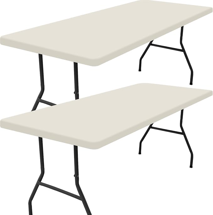 Smiry 2 Pack Rectangle Tablecloth, Elastic Fitted Flannel Backed Vinyl Tablecloths for 4ft Folding Tables, Waterproof Wipeable Table Covers for Outdoor, Indoor, Picnic and Camping (Beige, 24"x48")