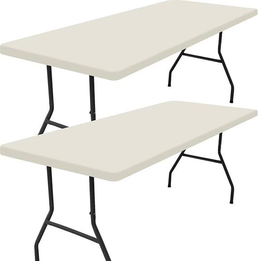 Smiry 2 Pack Rectangle Tablecloth, Elastic Fitted Flannel Backed Vinyl Tablecloths for 4ft Folding Tables, Waterproof Wipeable Table Covers for Outdoor, Indoor, Picnic and Camping (Beige, 24"x48")
