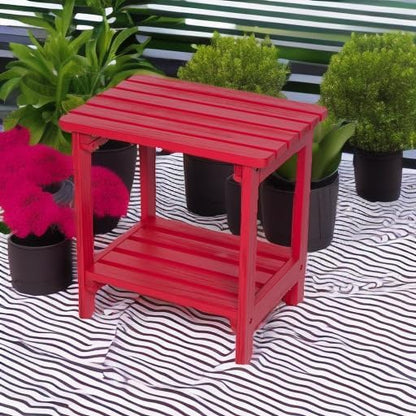 Shine Company Providence Rectangular Solid Wood Side Table, Outdoor Adirondack Patio Table, Chili Red
